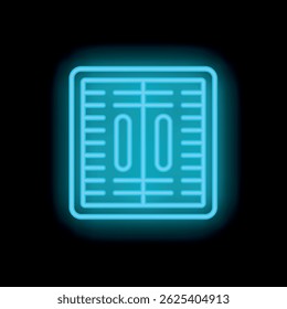 Neon blue american football field is glowing on a black background