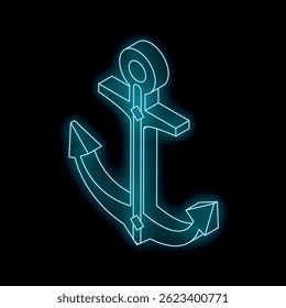 Neon blue anchor glowing in the dark, perfect for any nautical or maritime themed design