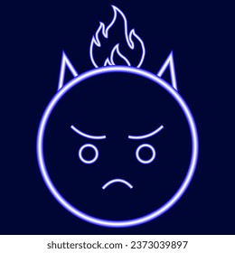 
Neon blue angry smiley. Fire blue