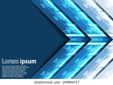 Neon blue arrow abstract background. Vector illustration