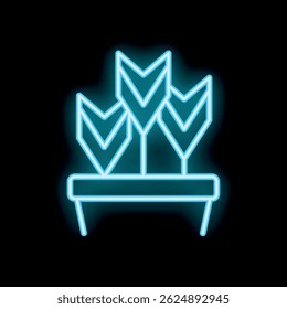 Neon blue arrows are pointing up, symbolizing growth, success, and achievement