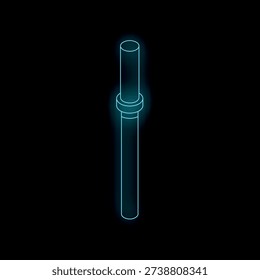 Neon blue bicycle seat post glowing on a black background, perfect for cycling and sports related designs