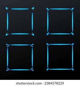 Neon Blue Border Futuristic HUD Style Game Avatar UI Square Shape Frame Set