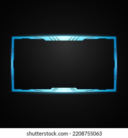 Neon Blue Border Live Stream Overlay Webcam Screen Frame Template With Glow Effect For Video Broadcast