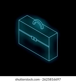 Neon blue briefcase shining on a dark background, symbolizing business, finance, and professional work