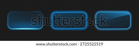 Neon blue button frame isolated on black. Border set with light effect.