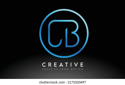 Neon Blue CB Letters Logo Design Slim. Simple and Creative Clean Letter Concept Illustration.