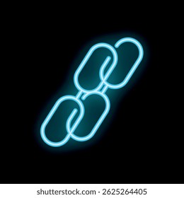 Neon blue chain links are glowing against a dark background, creating a striking visual