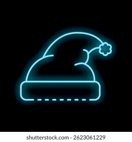 Neon blue christmas hat glowing, bringing holiday cheer with its bright light