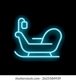 Neon blue christmas sleigh glowing on black background