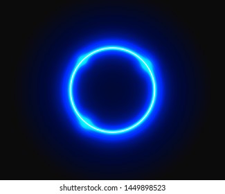 Neon blue circle with glowing edges background. Vector illustration.