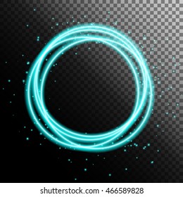 Neon blue circle with transparent background and particles. Designed for yor project.