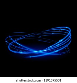 Neon blue circles. Isolated light effect. Imitation of vortex, whirlpool, swirl and rotation. Vector illustration