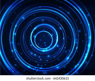 Neon blue circles vector abstract pattern background