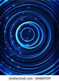 Neon blue circles vector abstract pattern background