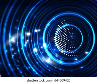 Neon blue circles vector abstract pattern background