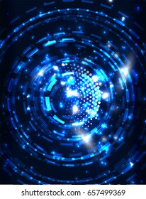 Neon blue circles vector abstract pattern background
