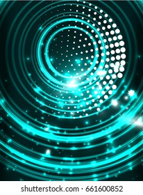 Neon blue circles vector abstract pattern background