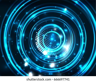 Neon blue circles vector abstract pattern background