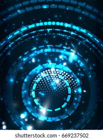 Neon blue circles vector abstract pattern background