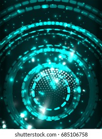 Neon blue circles vector abstract pattern background