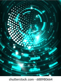 Neon blue circles vector abstract pattern background