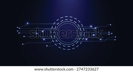 Neon Blue Circular Circuit Lines Background – Futuristic Digital Tech Network Art