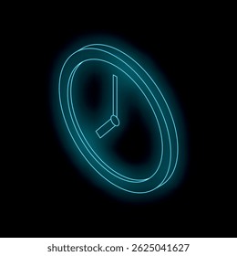 Neon blue clock glowing on a black background, perfect for concepts related to time management