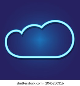 Neon blue cloud icon. Dark background. Security technology concept. Abstract sign. Vector illustration. Stock image.
