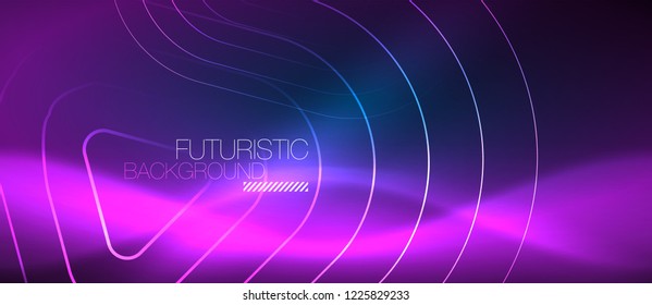 Neon blue color glowing techno lines, hi-tech futuristic abstract background template with geometric shapes, vector illustration