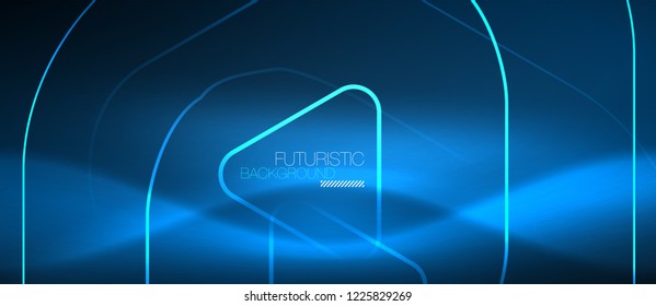 Neon blue color glowing techno lines, hi-tech futuristic abstract background template with geometric shapes, vector illustration