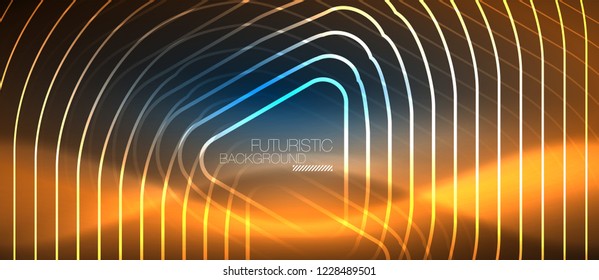 Neon blue color glowing techno lines, hi-tech futuristic abstract background template with geometric shapes, vector illustration