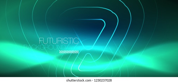 Neon blue color glowing techno lines, hi-tech futuristic abstract background template with geometric shapes, vector illustration