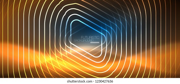 Neon blue color glowing techno lines, hi-tech futuristic abstract background template with geometric shapes, vector illustration