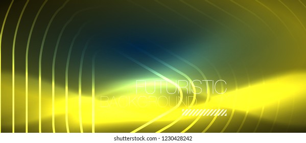 Neon blue color glowing techno lines, hi-tech futuristic abstract background template with geometric shapes, vector illustration