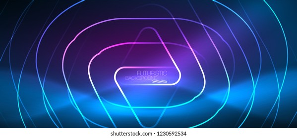 Neon blue color glowing techno lines, hi-tech futuristic abstract background template with geometric shapes, vector illustration
