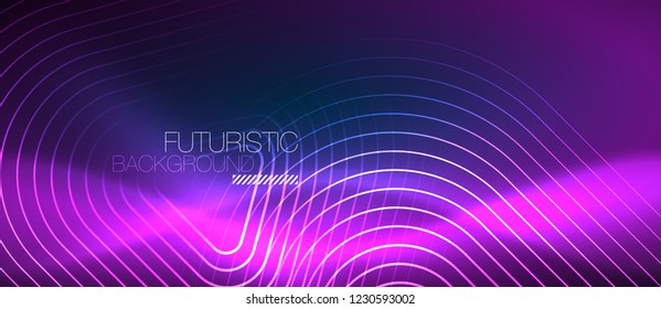 Neon blue color glowing techno lines, hi-tech futuristic abstract background template with geometric shapes, vector illustration