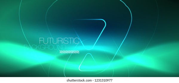 Neon blue color glowing techno lines, hi-tech futuristic abstract background template with geometric shapes, vector illustration