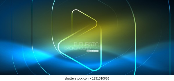 Neon blue color glowing techno lines, hi-tech futuristic abstract background template with geometric shapes, vector illustration