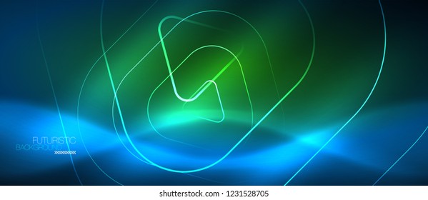 Neon blue color glowing techno lines, hi-tech futuristic abstract background template with geometric shapes, vector illustration