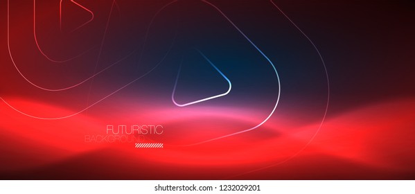 Neon blue color glowing techno lines, hi-tech futuristic abstract background template with geometric shapes, vector illustration