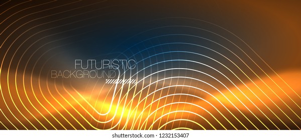 Neon blue color glowing techno lines, hi-tech futuristic abstract background template with geometric shapes, vector illustration