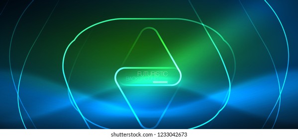 Neon blue color glowing techno lines, hi-tech futuristic abstract background template with geometric shapes, vector illustration