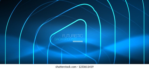 Neon blue color glowing techno lines, hi-tech futuristic abstract background template with geometric shapes, vector illustration