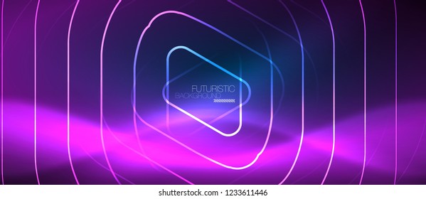 Neon blue color glowing techno lines, hi-tech futuristic abstract background template with geometric shapes, vector illustration