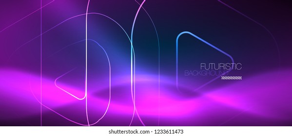 Neon blue color glowing techno lines, hi-tech futuristic abstract background template with geometric shapes, vector illustration