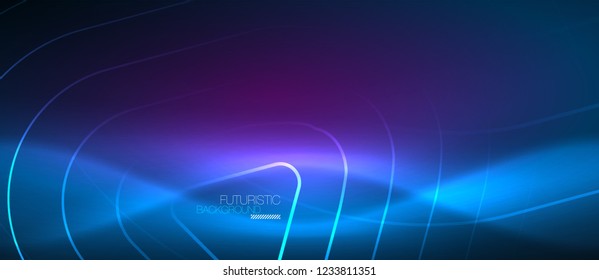 Neon blue color glowing techno lines, hi-tech futuristic abstract background template with geometric shapes, vector illustration