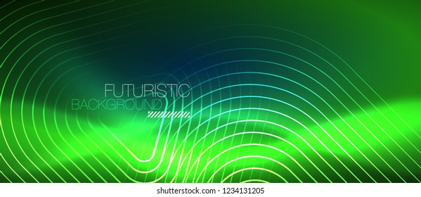 Neon blue color glowing techno lines, hi-tech futuristic abstract background template with geometric shapes, vector illustration