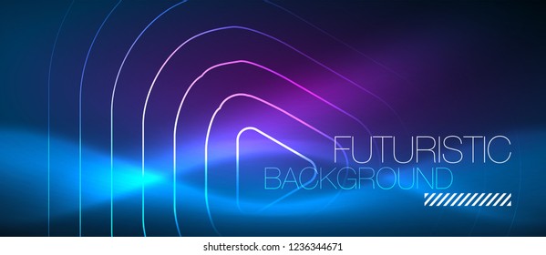 Neon blue color glowing techno lines, hi-tech futuristic abstract background template with geometric shapes, vector illustration