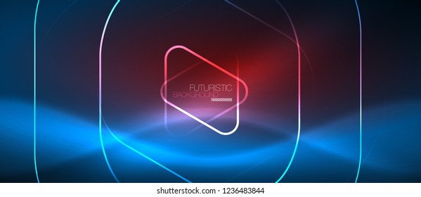 Neon blue color glowing techno lines, hi-tech futuristic abstract background template with geometric shapes, vector illustration - Shutterstock ID 1236483844